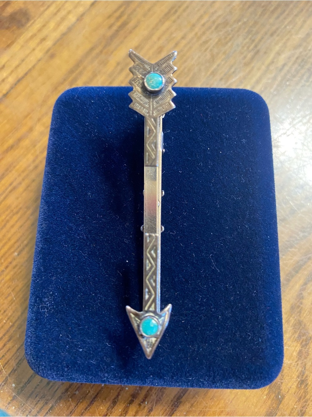 Vintage Native American or Fred Harvey-era sterling silver and turquoise clip.
